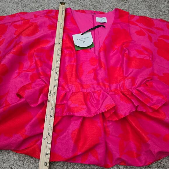 NWT Kate Spade NY Rose Peplum Midi dopamine Dress Pink Red Floral Elegantcore 12 - Picture 9 of 11